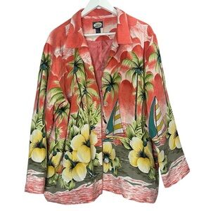 Tommy Bahama Silk Blazer Jacket Hawaiian Print All Over Palm Trees Large